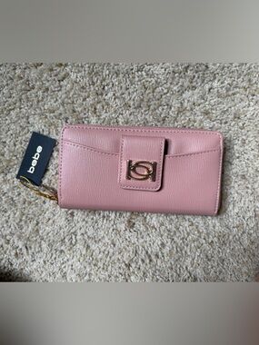 bebe Pink Women's Leather Wallet with Gold Accent